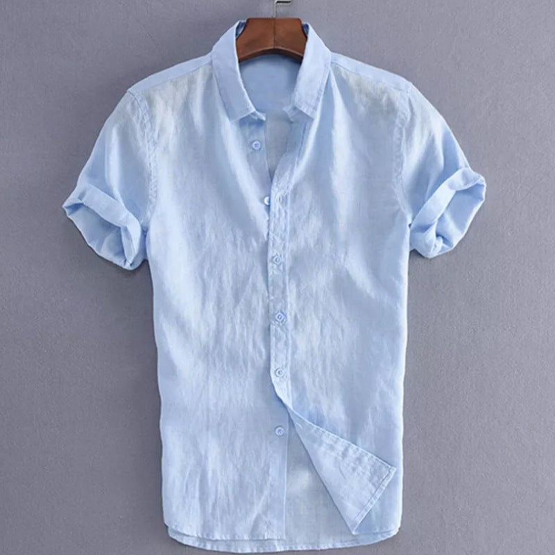 Men's Casual Short Sleeves Solid Color Cotton Shirt