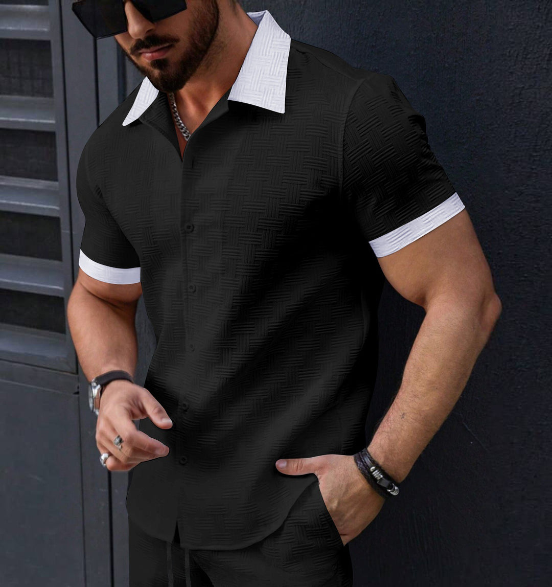 Men's Fashion Short Sleeves Jacquard Striped Business Casual Shirt