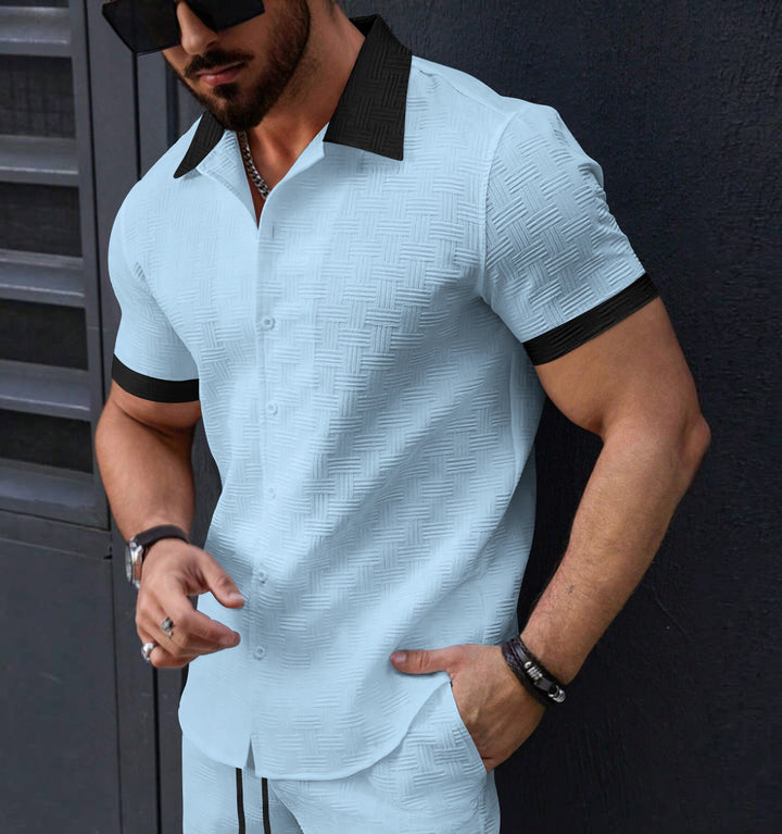 Men's Fashion Short Sleeves Jacquard Striped Business Casual Shirt