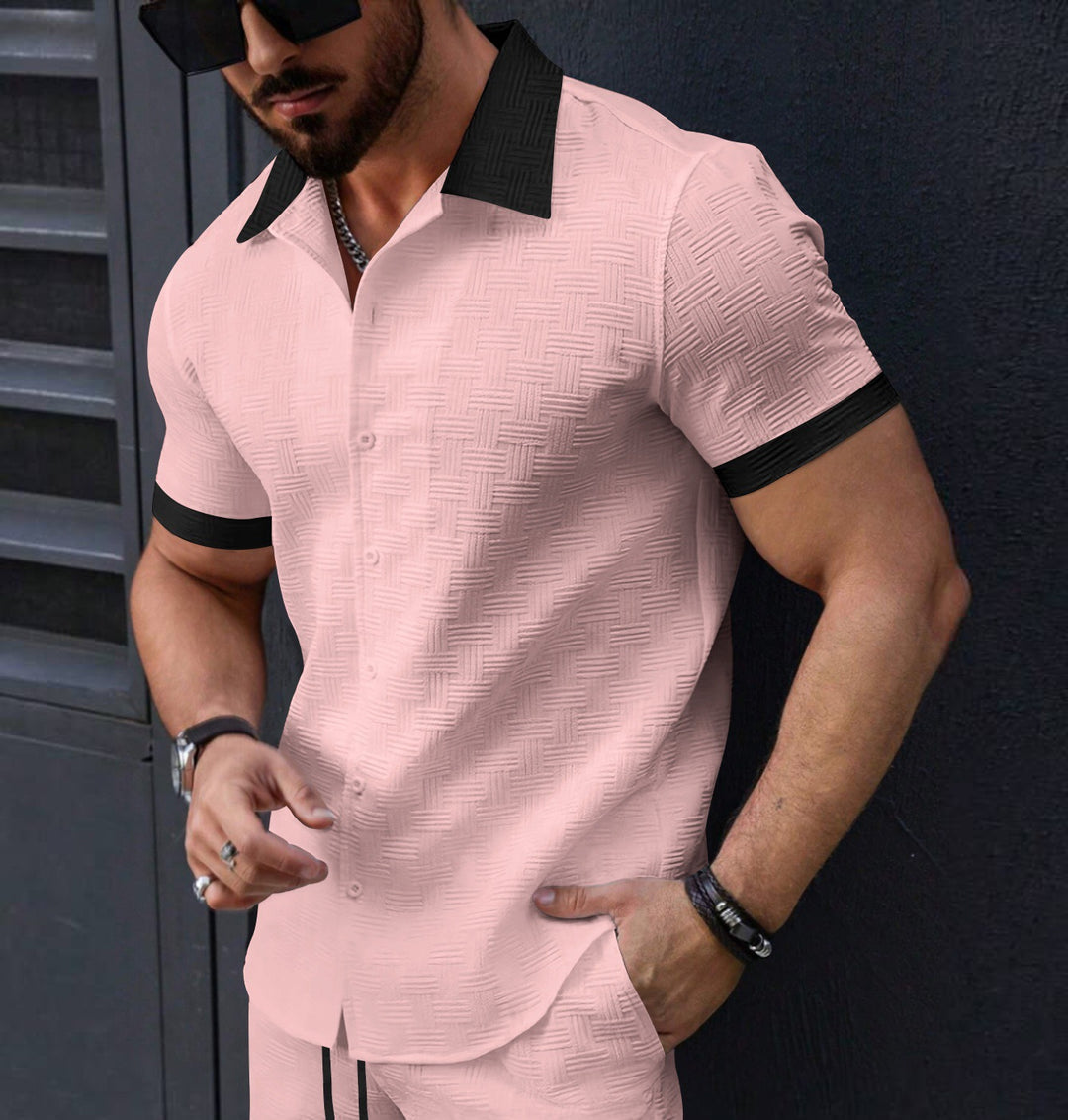 Men's Fashion Short Sleeves Jacquard Striped Business Casual Shirt