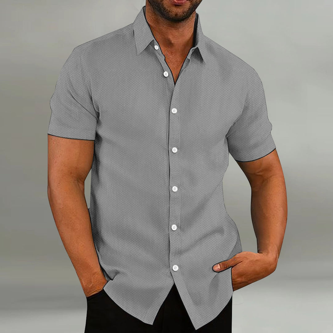 Fashion Men's Shirt Casual Breathable Lapel Solid Color Short Sleeve Shirt