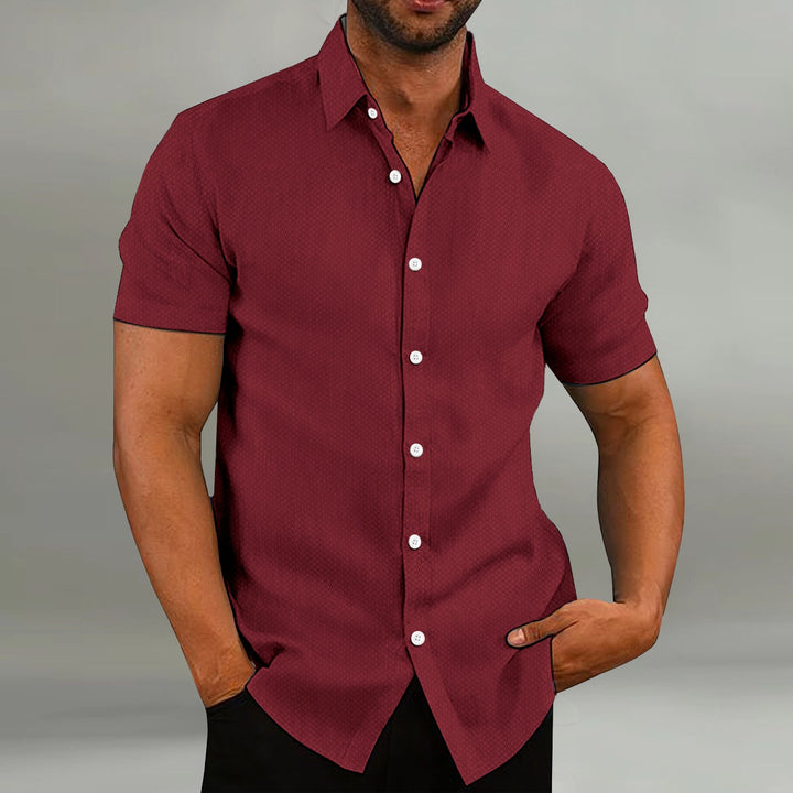 Fashion Men's Shirt Casual Breathable Lapel Solid Color Short Sleeve Shirt