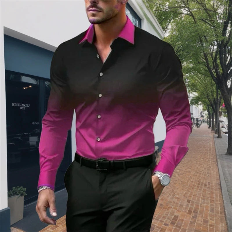 Men's Standard Fit Long Sleeves Casual Gradient Color Shirt