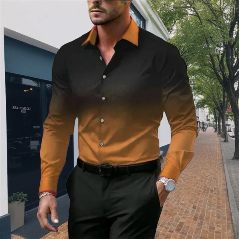 Men's Standard Fit Long Sleeves Casual Gradient Color Shirt