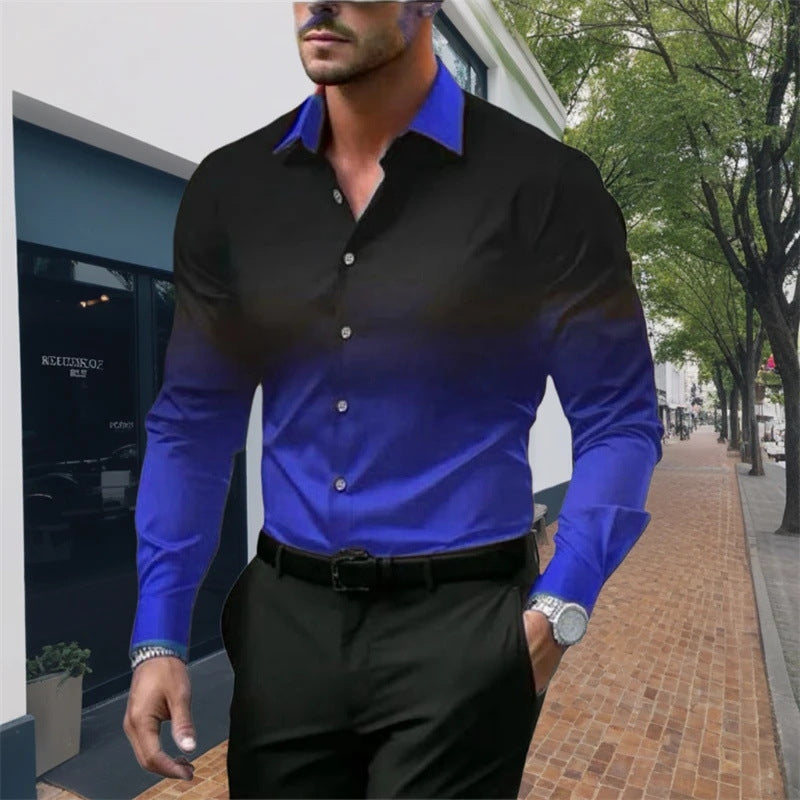 Men's Standard Fit Long Sleeves Casual Gradient Color Shirt