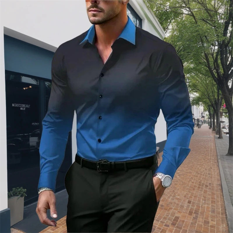 Men's Standard Fit Long Sleeves Casual Gradient Color Shirt