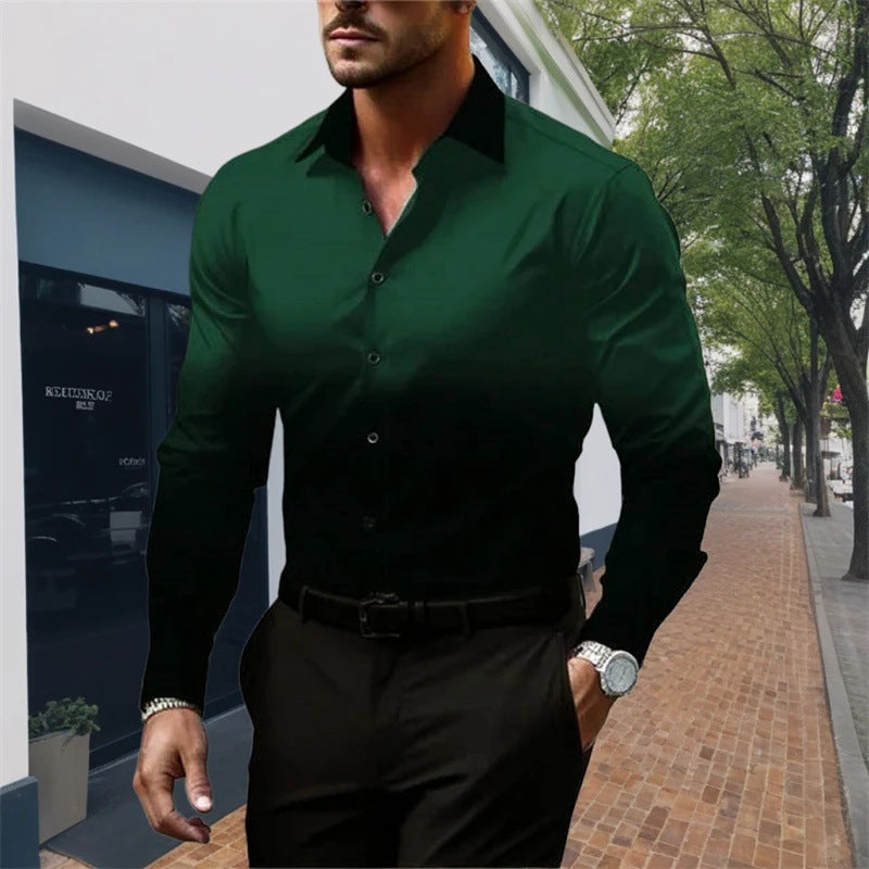 Men's Standard Fit Long Sleeves Casual Gradient Color Shirt