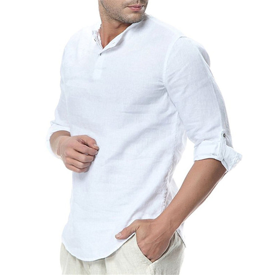 Men's Stand Collar Long Sleeves Casual Solid Color Shirt