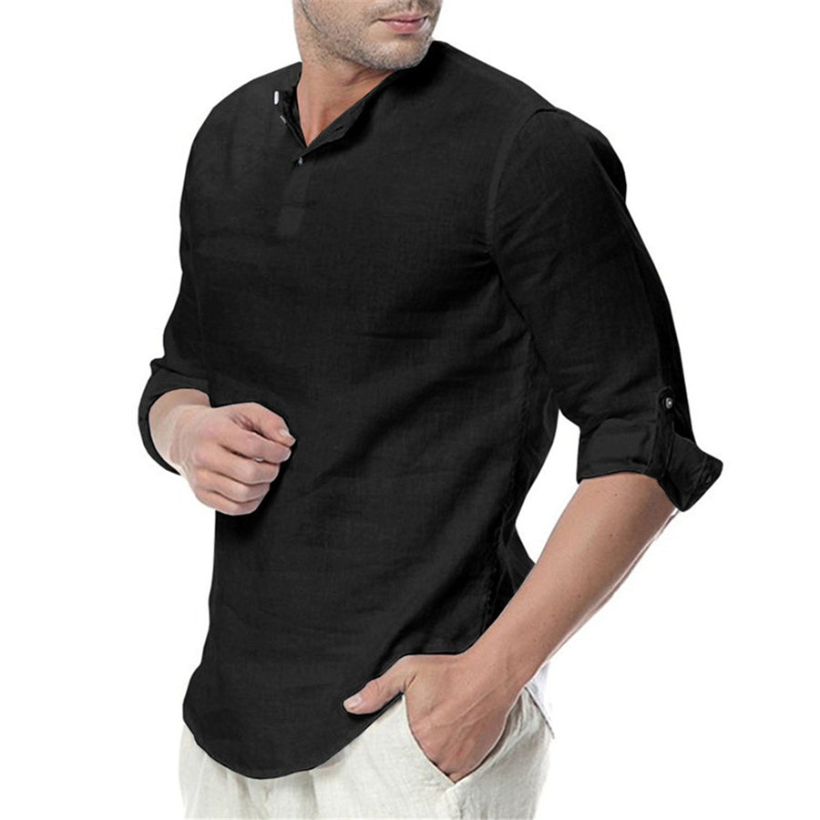 Men's Stand Collar Long Sleeves Casual Solid Color Shirt