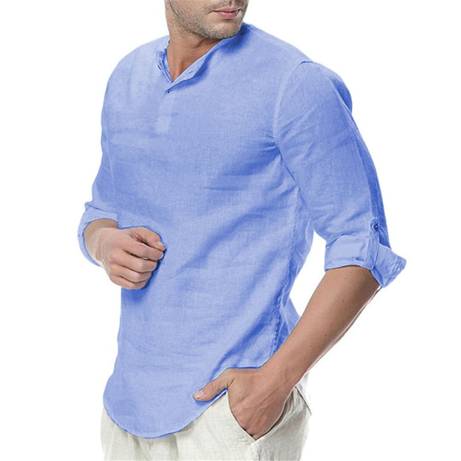 Men's Stand Collar Long Sleeves Casual Solid Color Shirt