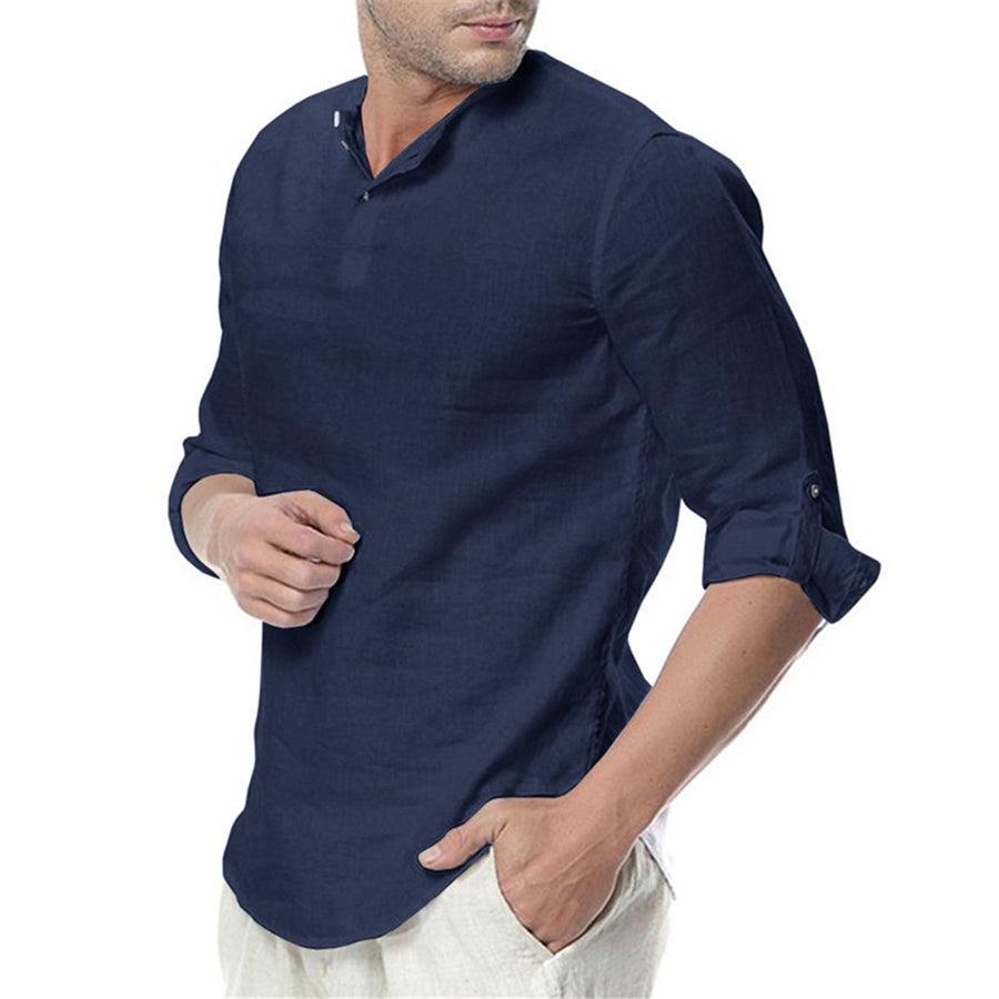 Men's Stand Collar Long Sleeves Casual Solid Color Shirt