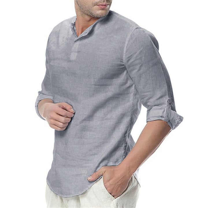 Men's Stand Collar Long Sleeves Casual Solid Color Shirt