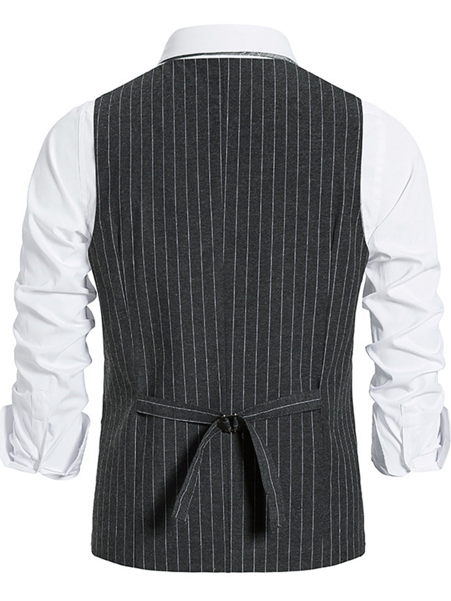 Black Men's Formal Striped Single Breasted Buttons Retro Vest