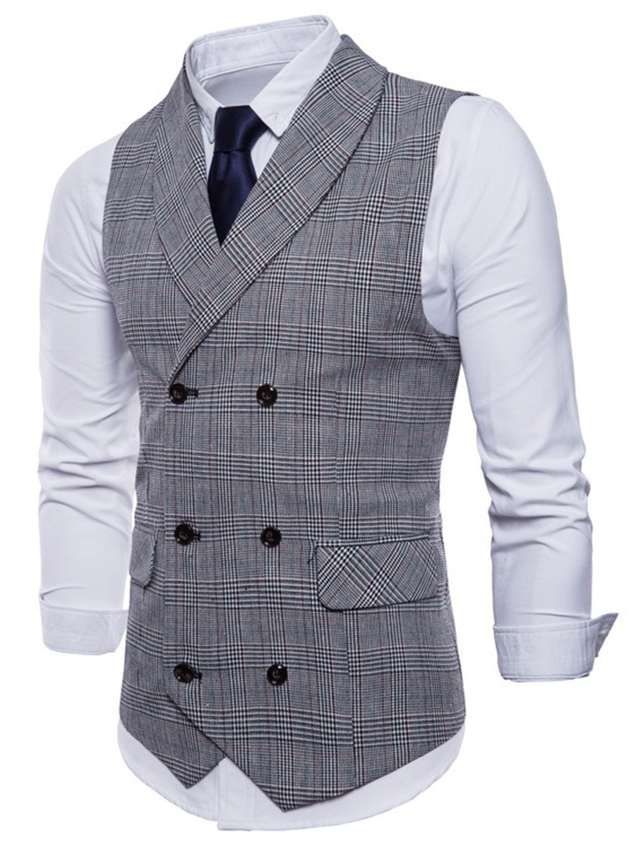 Light Gray Men's Formal Striped Two Breasted-Six Buttons Casual Daily Vest