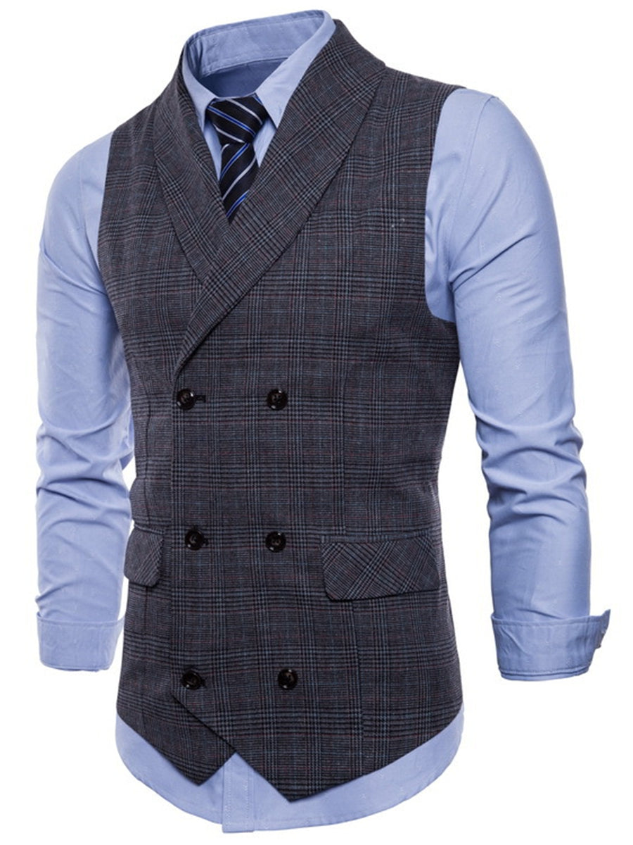 Light Gray Men's Formal Striped Two Breasted-Six Buttons Casual Daily Vest