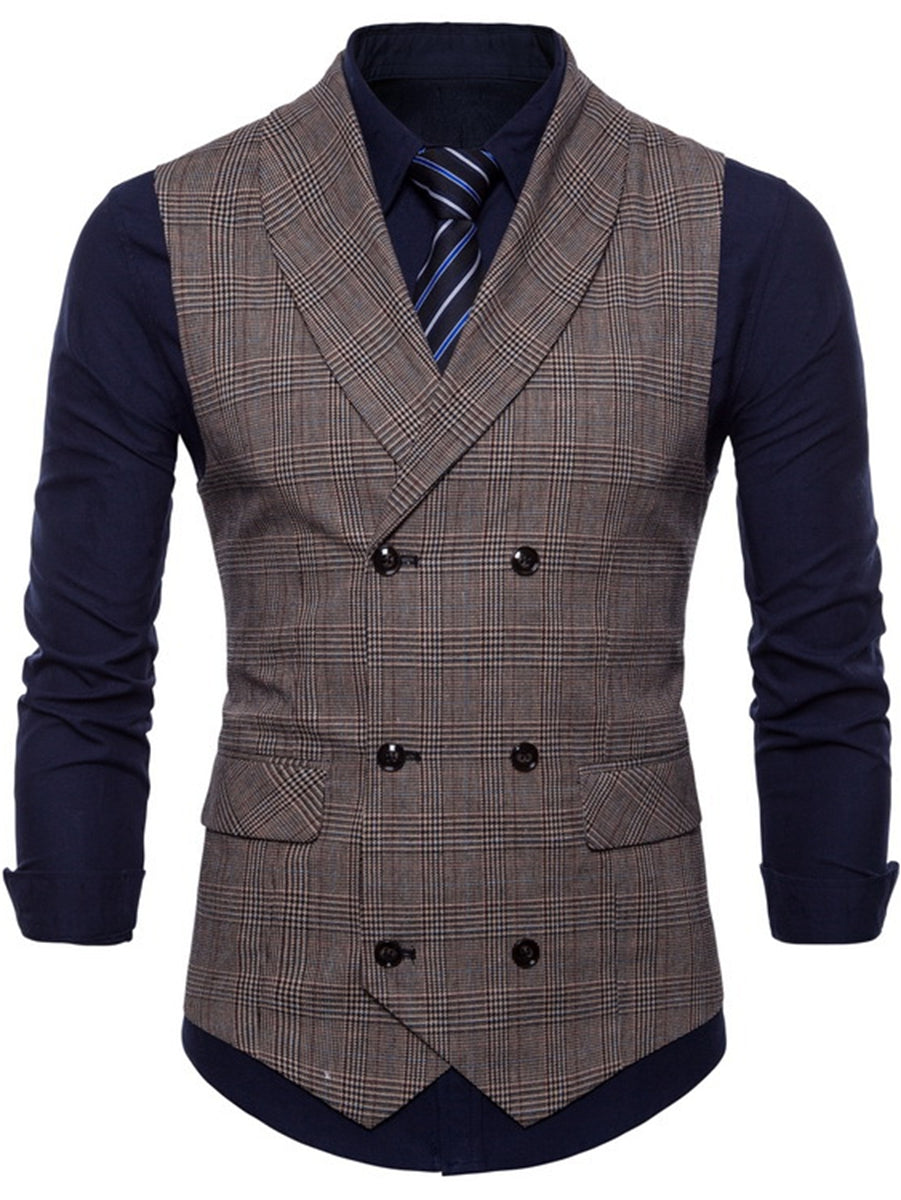 Light Gray Men's Formal Striped Two Breasted-Six Buttons Casual Daily Vest