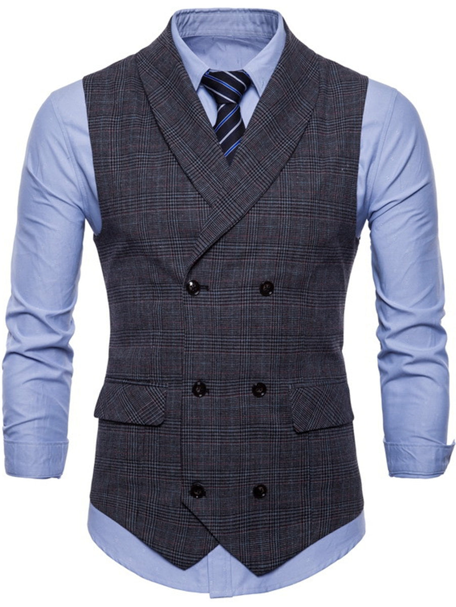 Light Gray Men's Formal Striped Two Breasted-Six Buttons Casual Daily Vest