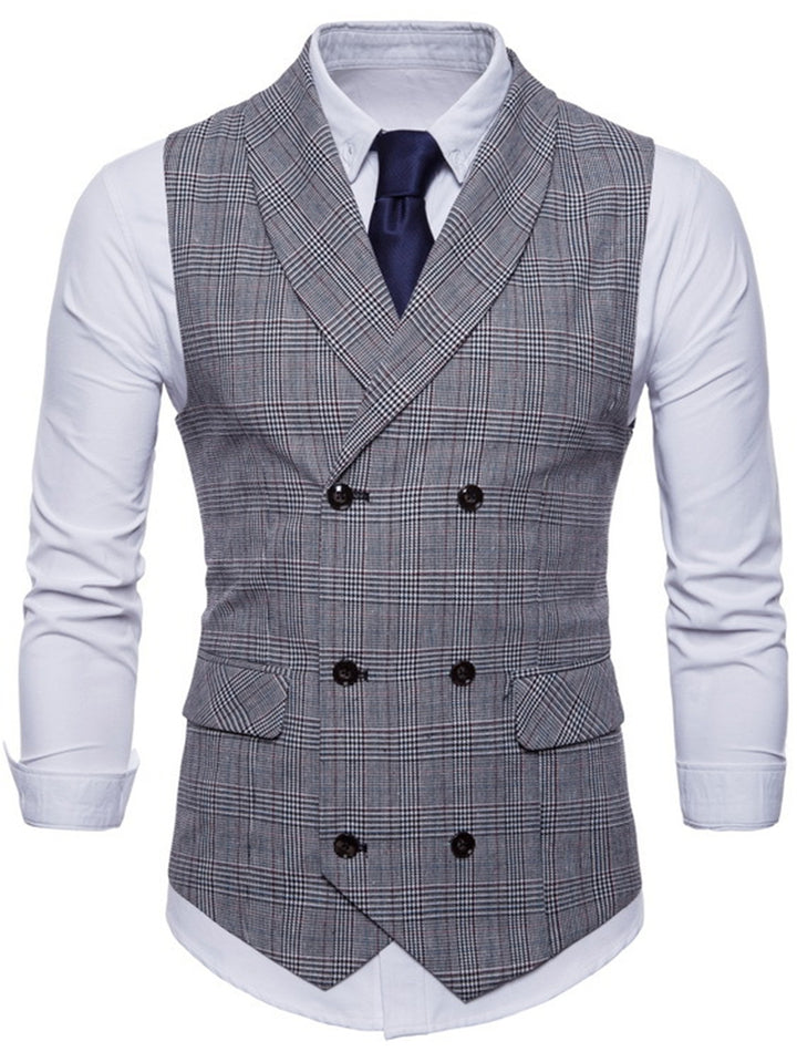 Light Gray Men's Formal Striped Two Breasted-Six Buttons Casual Daily Vest