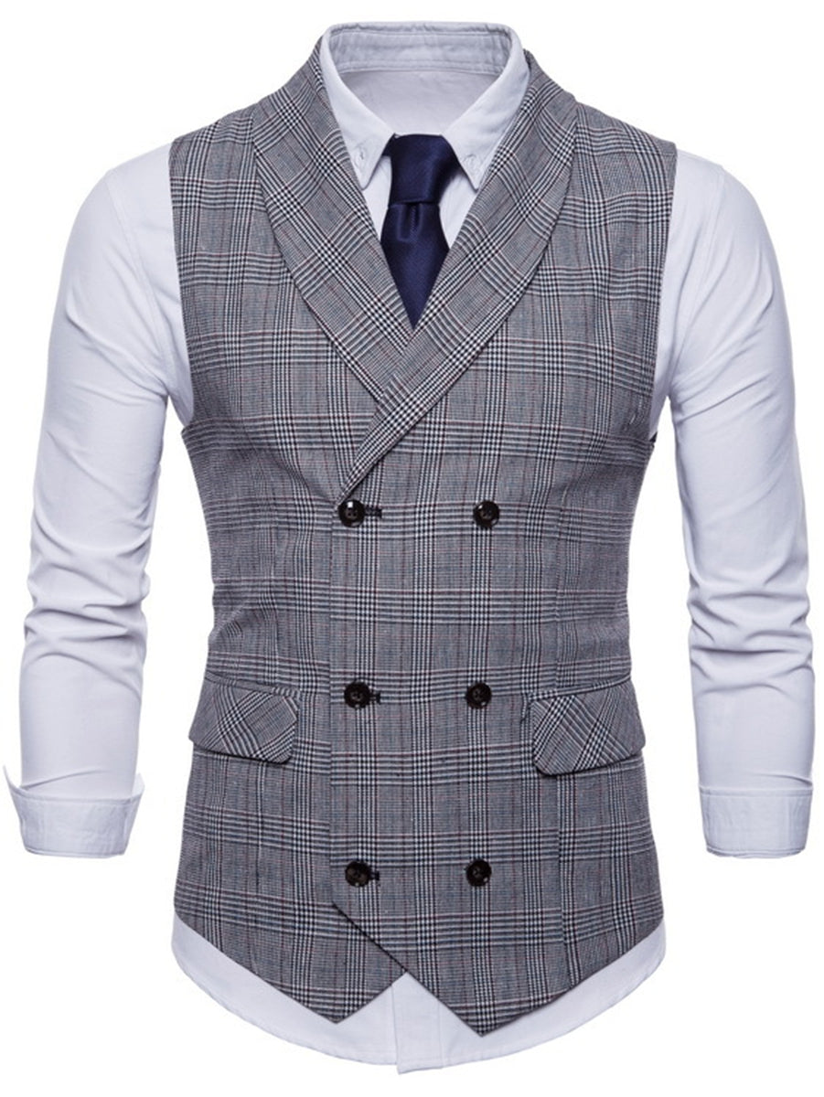 mens casual dress vest Light Gray Men's Formal Striped Two Breasted-Six Buttons Casual Daily Vest, M / Light Gray