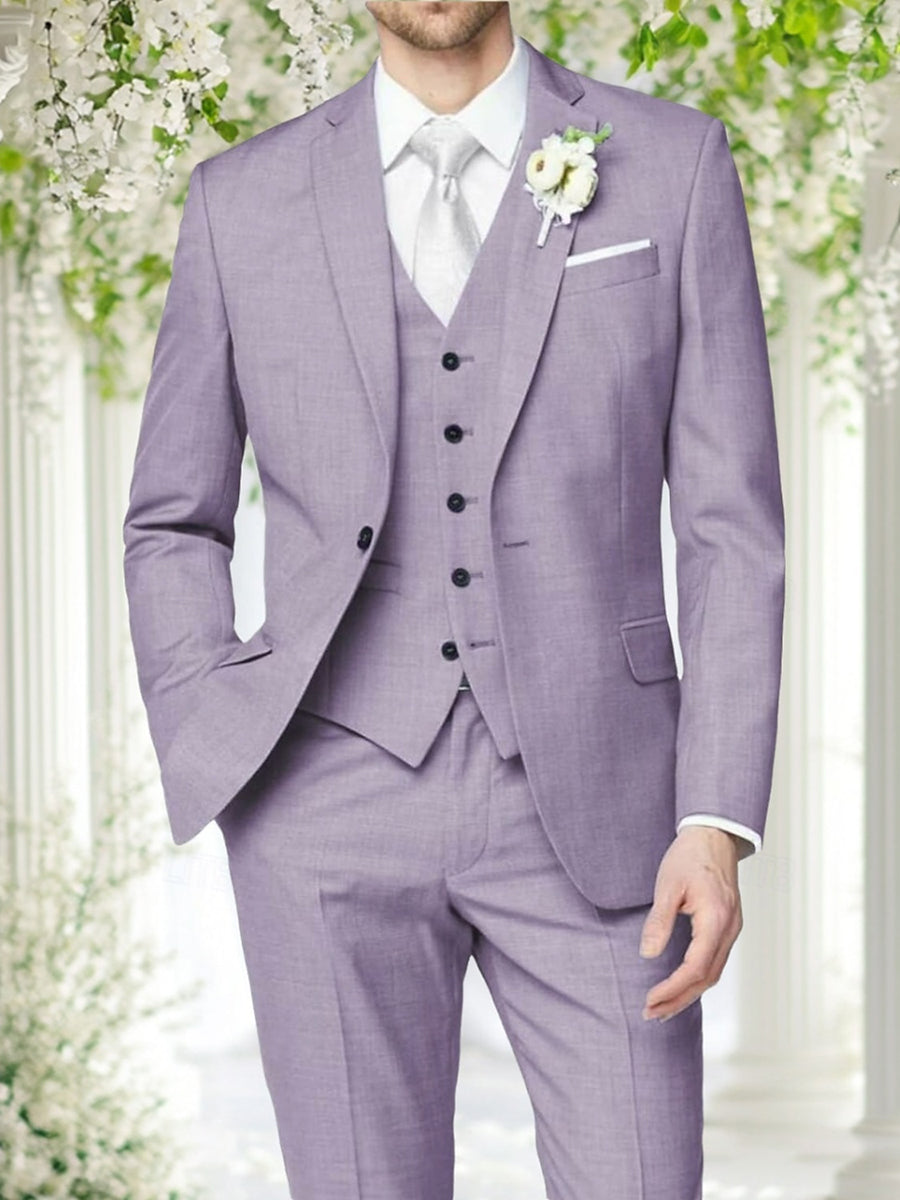 Lilac Men's Formal Notch Tailored Fit Single Breasted One-button Wedding Party Suits