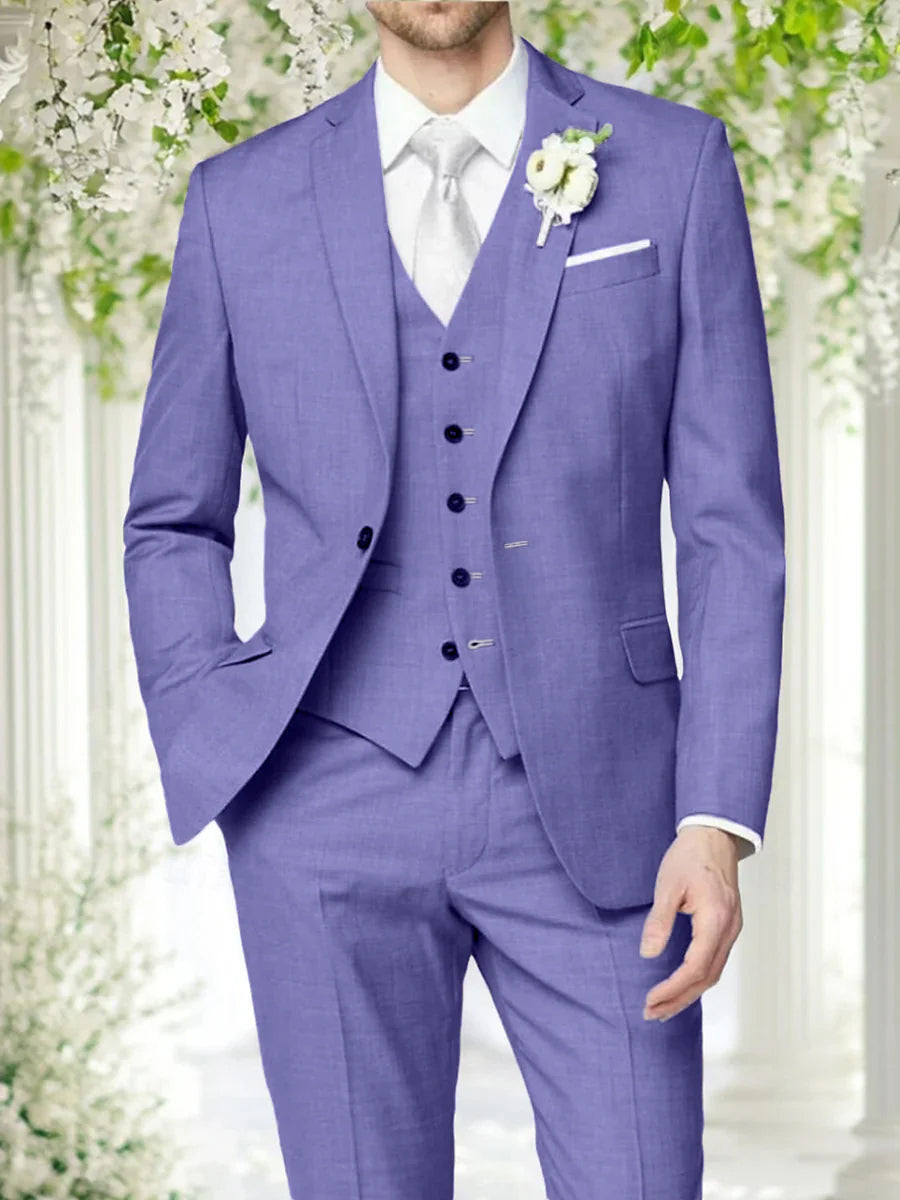 Lilac Men's Formal Notch Tailored Fit Single Breasted One-button Wedding Party Suits Blue Lilac Men's Formal Notch Tailored Fit Single Breasted One-button Wedding Party Suits Blue