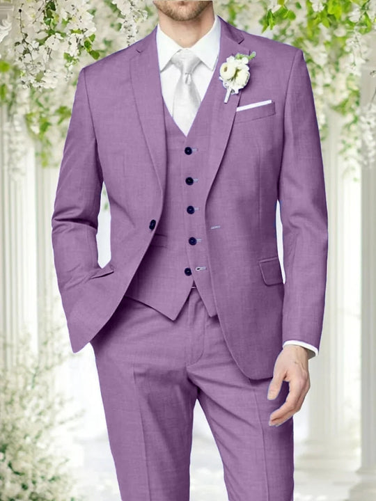 Lilac Men's Formal Notch Tailored Fit Single Breasted One-button Wedding Party Suits