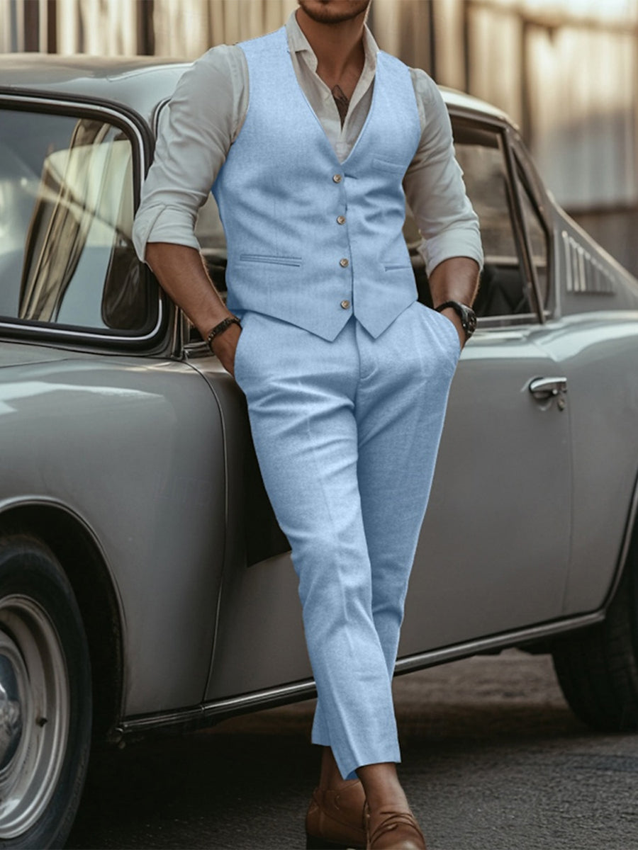 Sky Blue Men's Fashion Standard Fit Single-Breasted Buttons 2 Pieces Wedding Wear Suits, Sky Blue