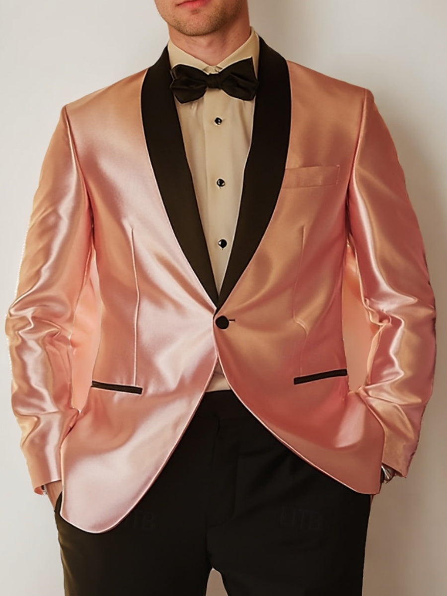 Men's Pink & Black Single Breasted One-button Shawl Lapel Wedding Prom Party Suits Men's Pink & Black Single Breasted One-button Shawl Lapel Wedding Prom Party Suits