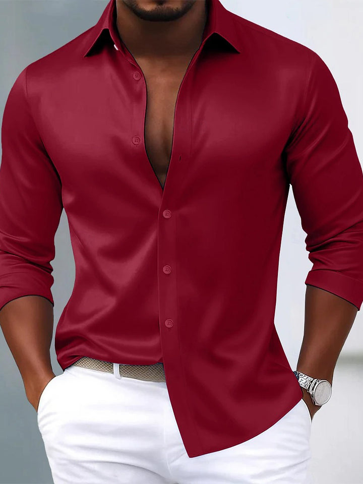 Men's Lapel Neck Long Sleeves Breathable Slim Fit Solid Color Shirt
