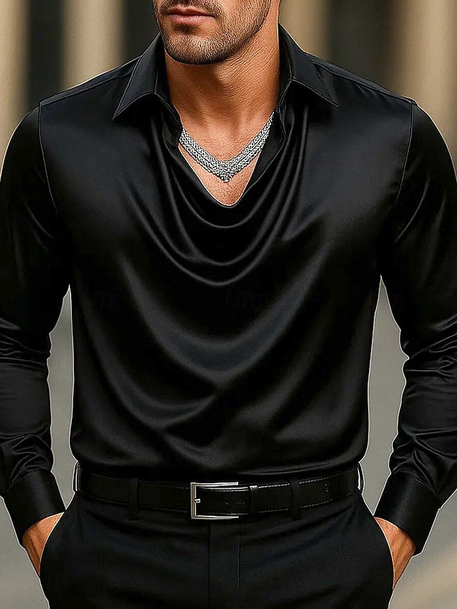 Men's Fashion Long Sleeves Lapel Ruched Casual Shirt