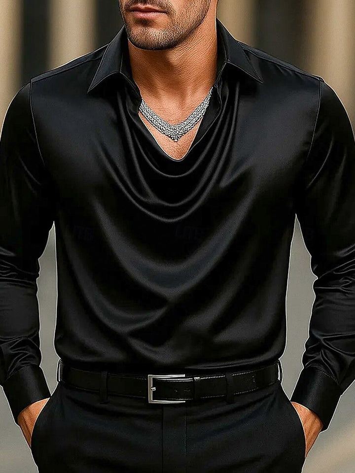 Men's Fashion Long Sleeves Lapel Ruched Casual Shirt