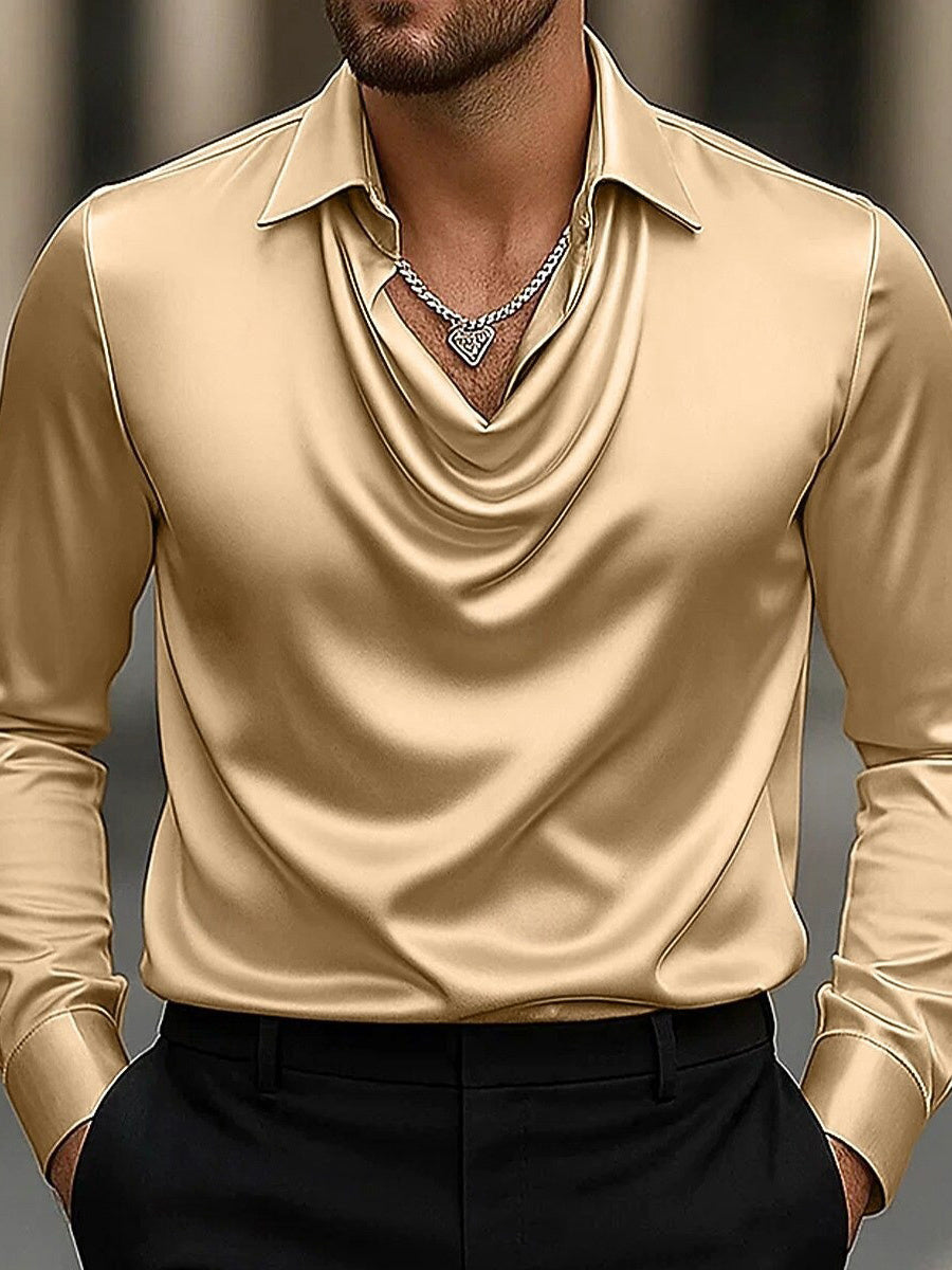 Men's Fashion Long Sleeves Lapel Ruched Casual Shirt