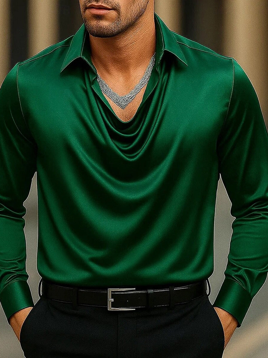 Men's Fashion Long Sleeves Lapel Ruched Casual Shirt