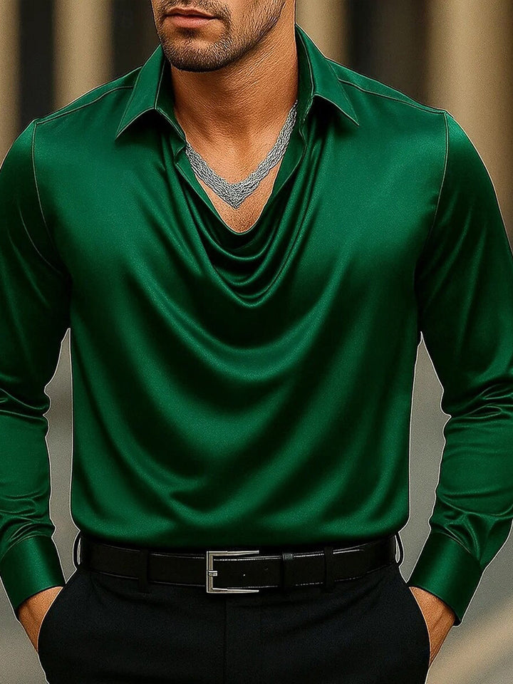 Men's Fashion Long Sleeves Lapel Ruched Casual Shirt