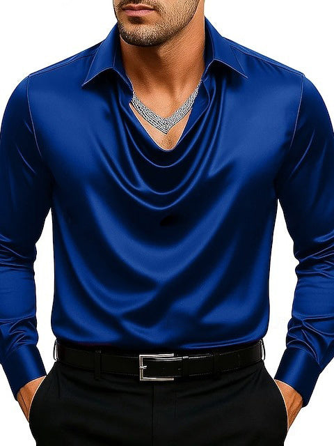 Men's Fashion Long Sleeves Lapel Ruched Casual Shirt
