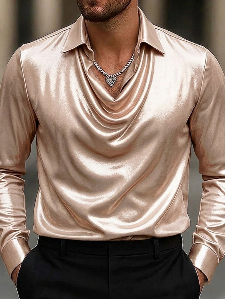 Men's Fashion Long Sleeves Lapel Ruched Casual Shirt