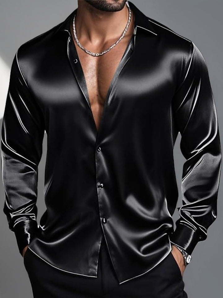 Men's Lapel Neck Long Sleeves Breathable Slim Fit Solid Color Shirt