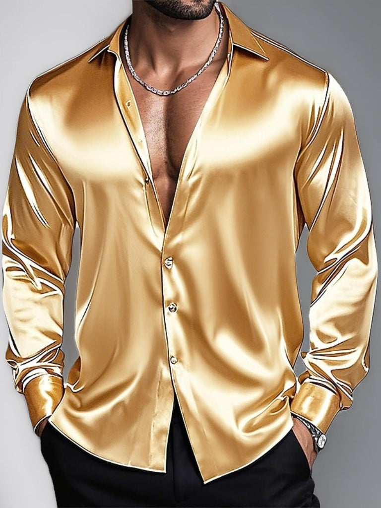 Men's Lapel Neck Long Sleeves Breathable Slim Fit Solid Color Shirt