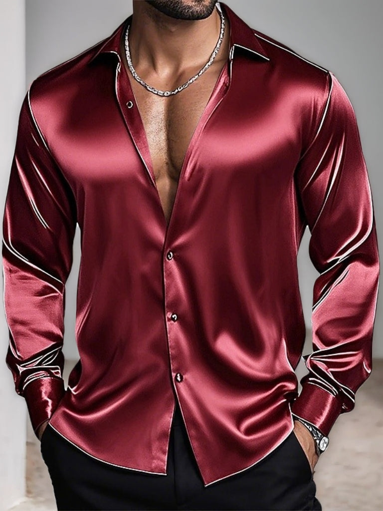 Men's Lapel Neck Long Sleeves Breathable Slim Fit Solid Color Shirt