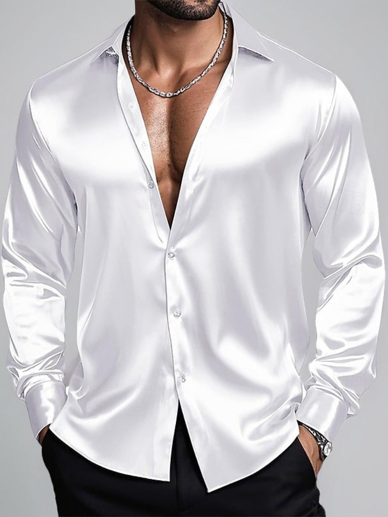 Men's Lapel Neck Long Sleeves Breathable Slim Fit Solid Color Shirt