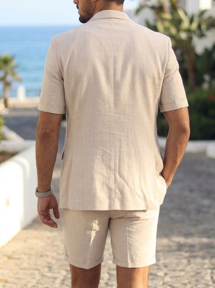 Men's Single Breasted Two-Buttons 2 Pieces Solid Colored Suits Short Sleeves