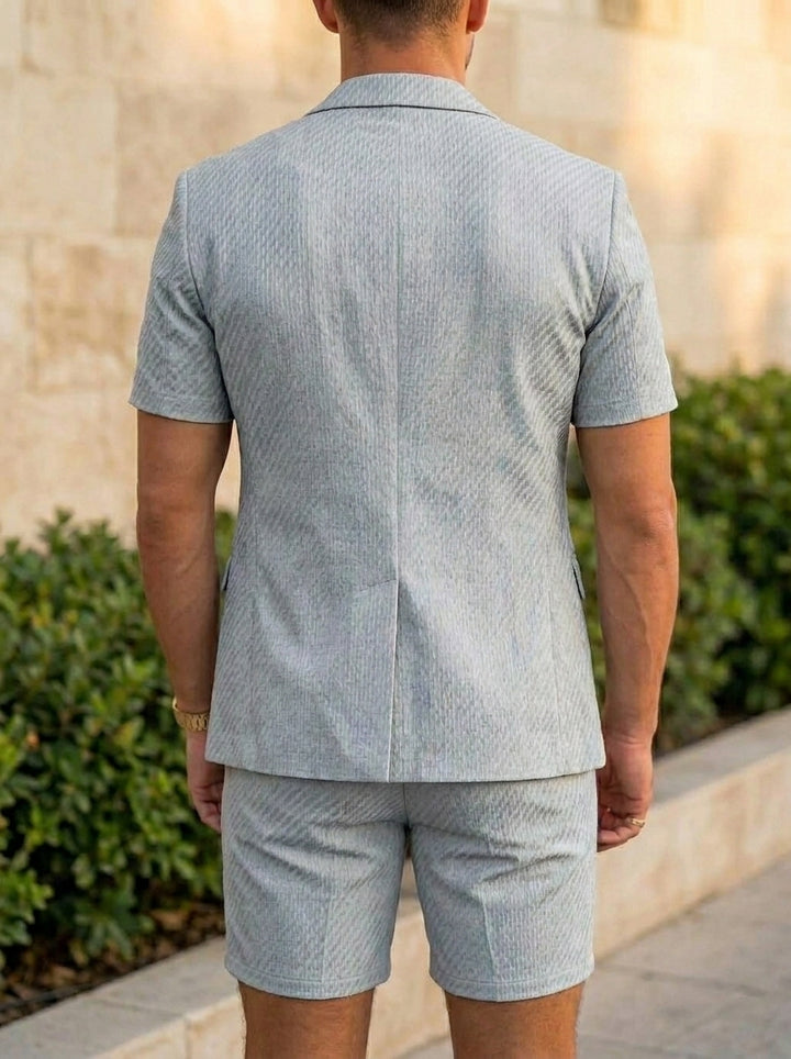 Men's Single Breasted One-Button 2 Pieces Solid Color Suits Short Sleeves
