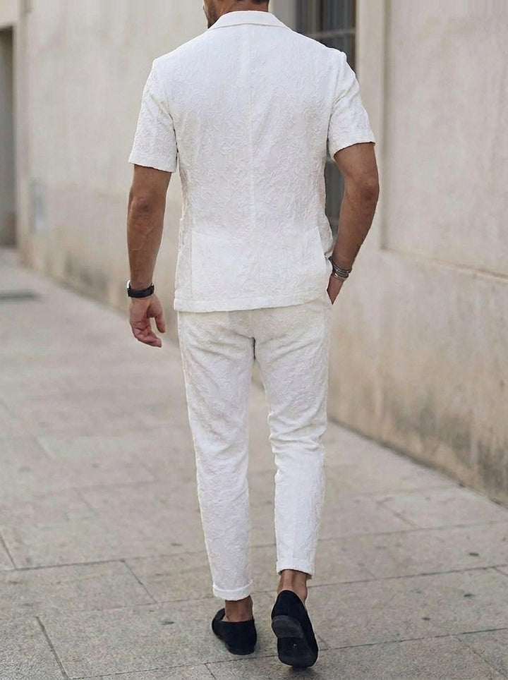 Men's Single Breasted Three-Buttons 2 Pieces Solid Color Suits Short Sleeves