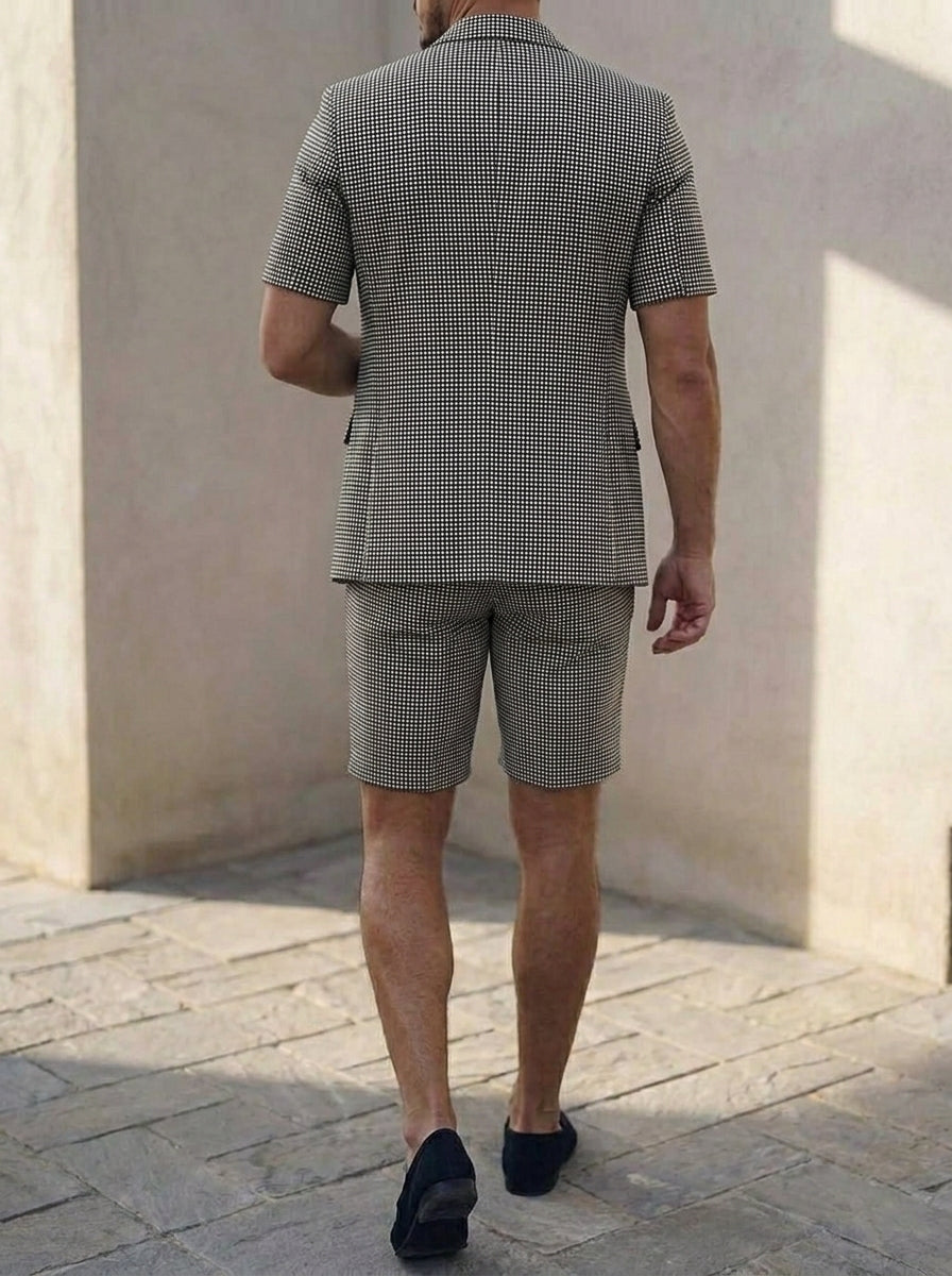 Men's Single Breasted Two-Buttons 2 PiecesPlaid Suits Short Sleeves