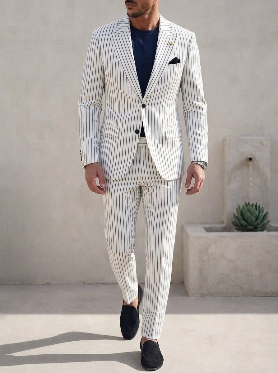 Men's Single Breasted Two-Buttons 2 Pieces Striped Suit Long Sleeves