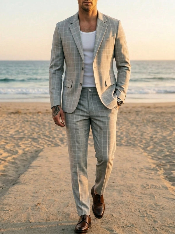 Men's Single Breasted Two-Buttons 2 Pieces Plaid Suits Long Sleeves