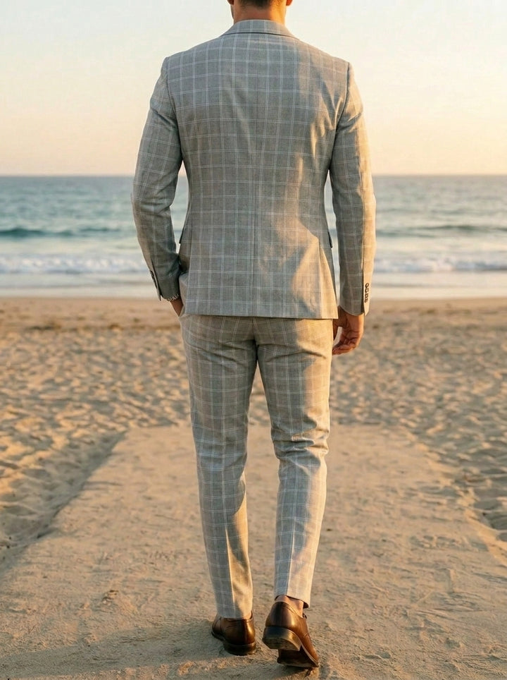 Men's Single Breasted Two-Buttons 2 Pieces Plaid Suits Long Sleeves