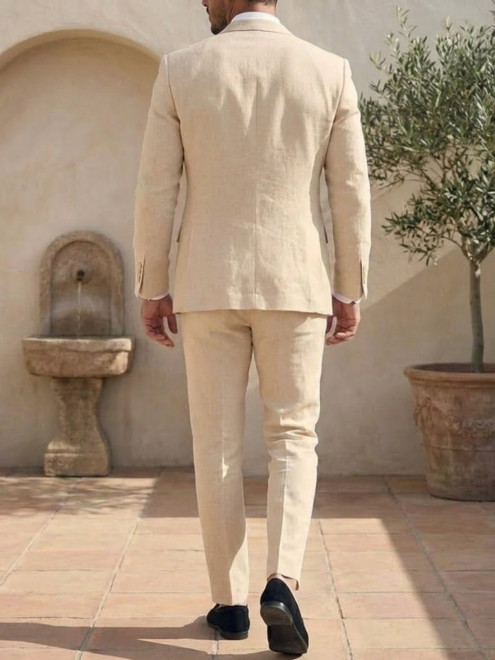 Men's Single Breasted One-Button 2 Pieces Linen Solid Color Suits Long Sleeves