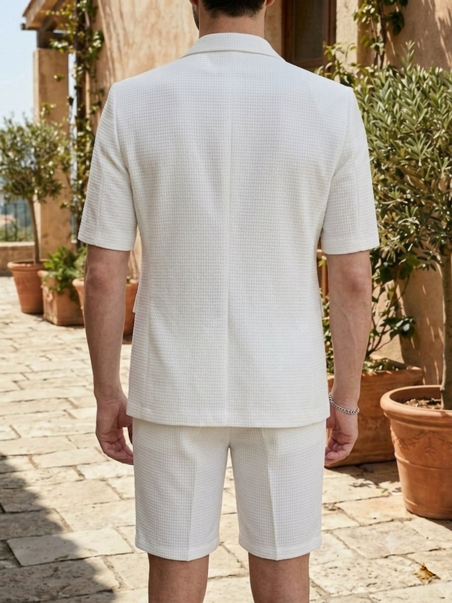 Men's Single Breasted Two-Buttons 2 Pieces Thin High-End Suit Short Sleeves