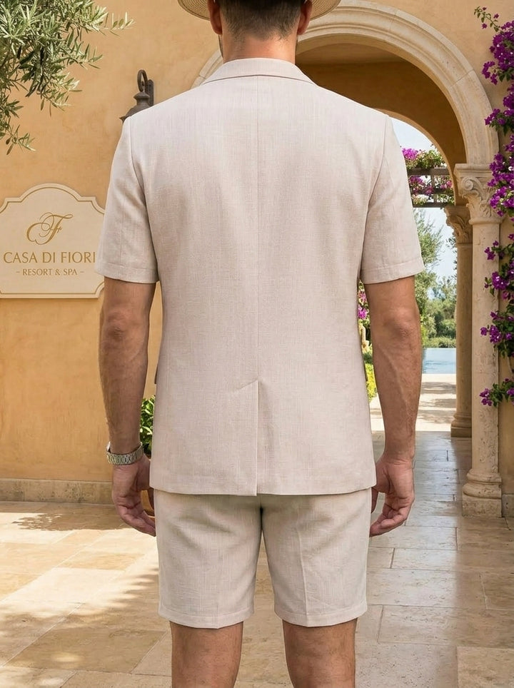 Men's Single Breasted Two-Buttons 2 Pieces Solid Color Suit Short Sleeves